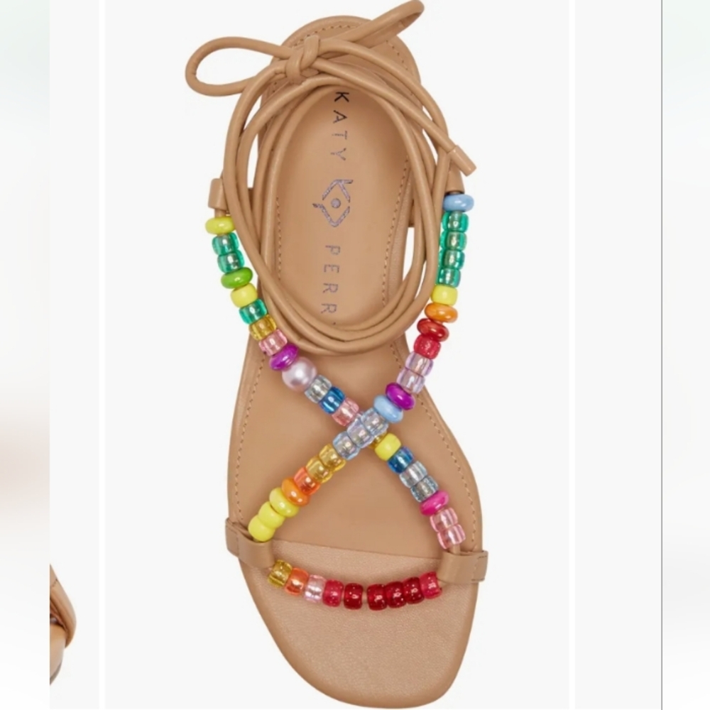 NWT Katy Perry Halie Bead Lace-Up Sandals Fuchsia Pink - Picture 2 of 6